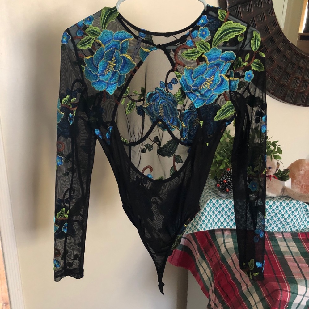 Nasty Gal Blue Embroidered Bodysuit - Picture 6 of 10